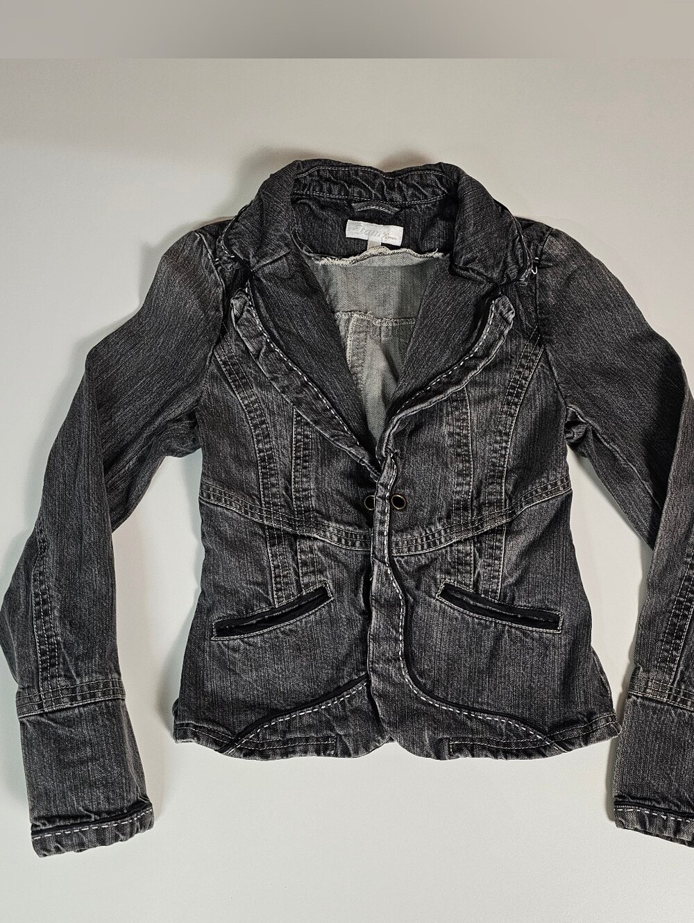Etam Vintage Y2K Retro Women’s Gray Denim Jacket/blazer - 160/80A 100% Cotton